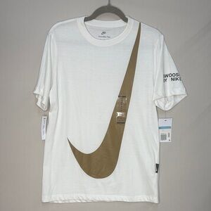Nike White Short-Sleeve Tee with Large Gold Swoosh